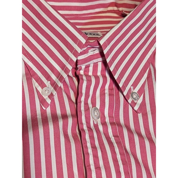 Bullock & Jones Men’s Shirt SIZE M Long Sleeve Striped Cotton Fuschia/White - Picture 10 of 12